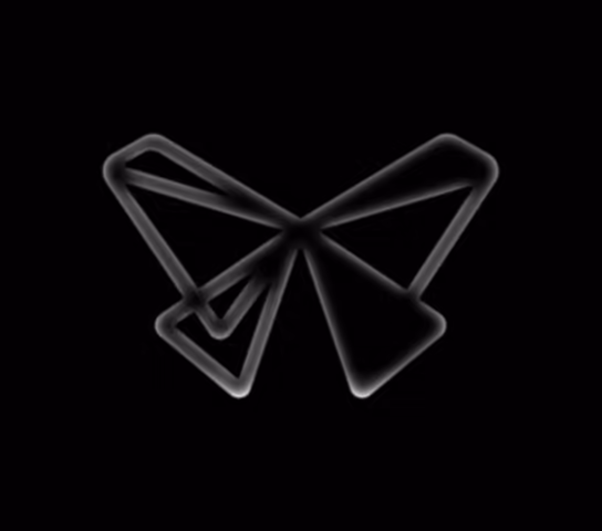 The Formlabs logo, an origami butterfly, rendered with a glowing white heatmap shader on a black background