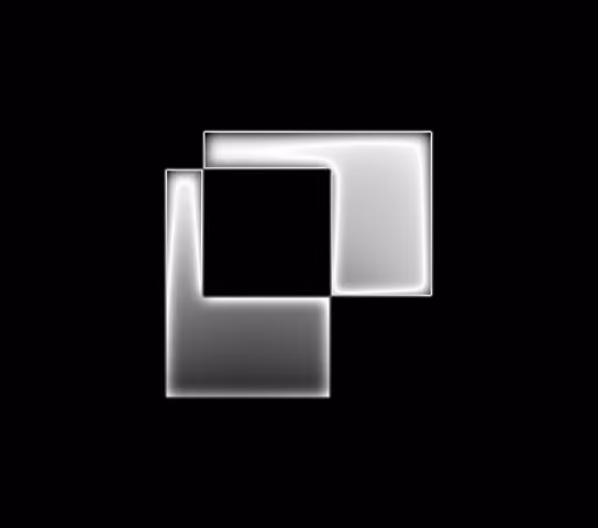 The Paper logo, two interlocking square brackets, rendered with a glowing white heatmap shader on a black background