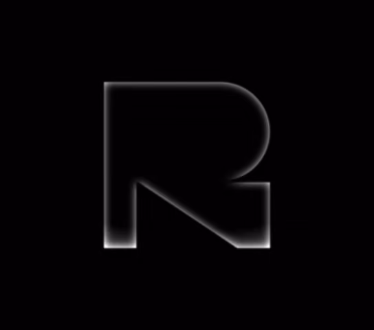 The Rayon logo, a bold letter R, rendered with a glowing white heatmap shader on a dark grey background