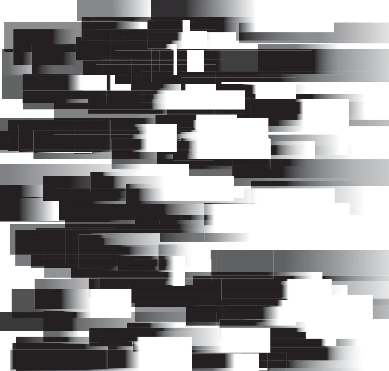Overlapping black and grey rectangles with soft gradient edges, in horizontal bands on white