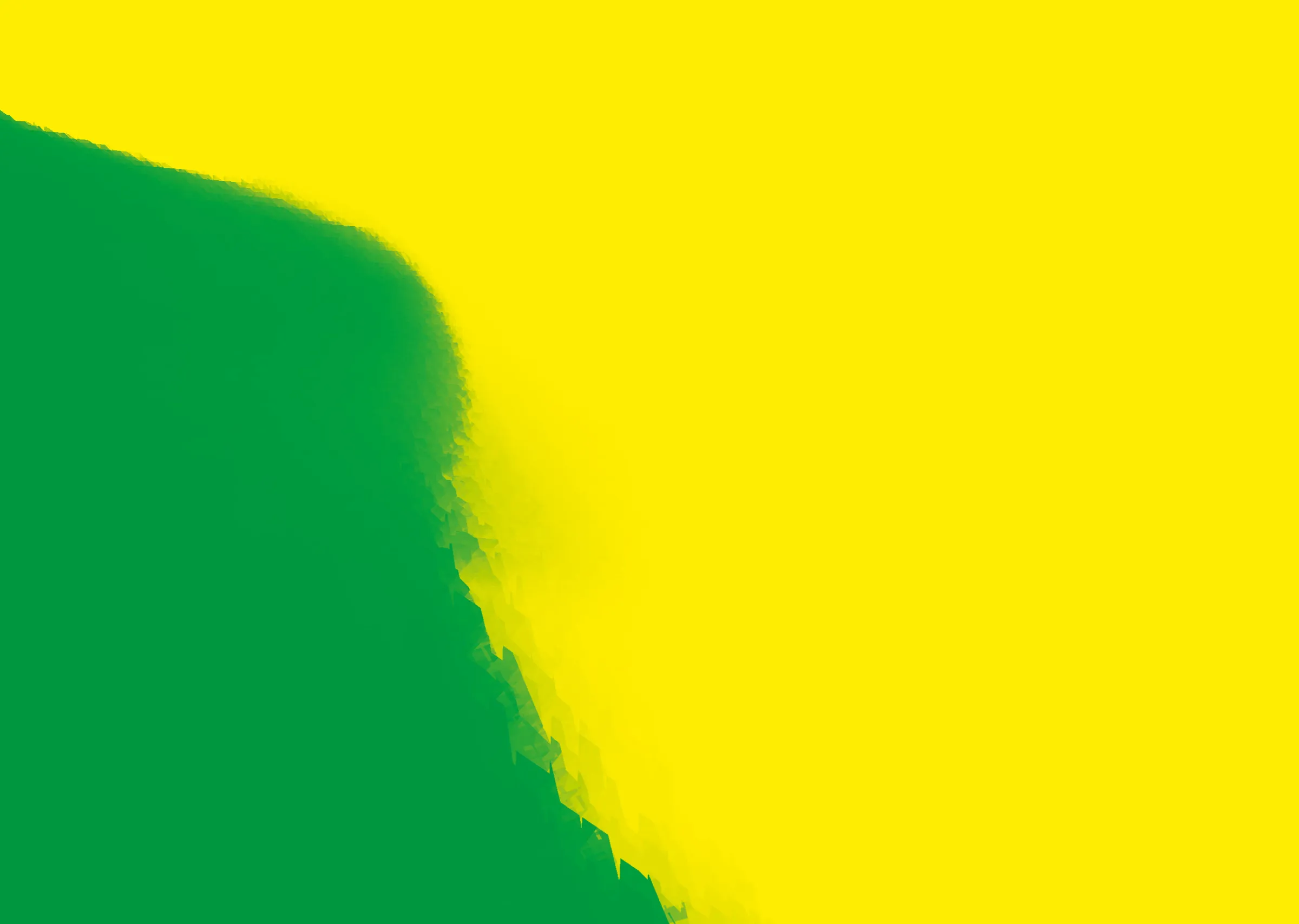 Soft-edged dark green shape against bright yellow, with a jagged faceted boundary