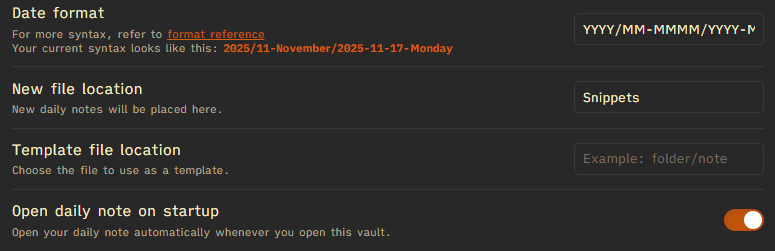 Daily notes settings