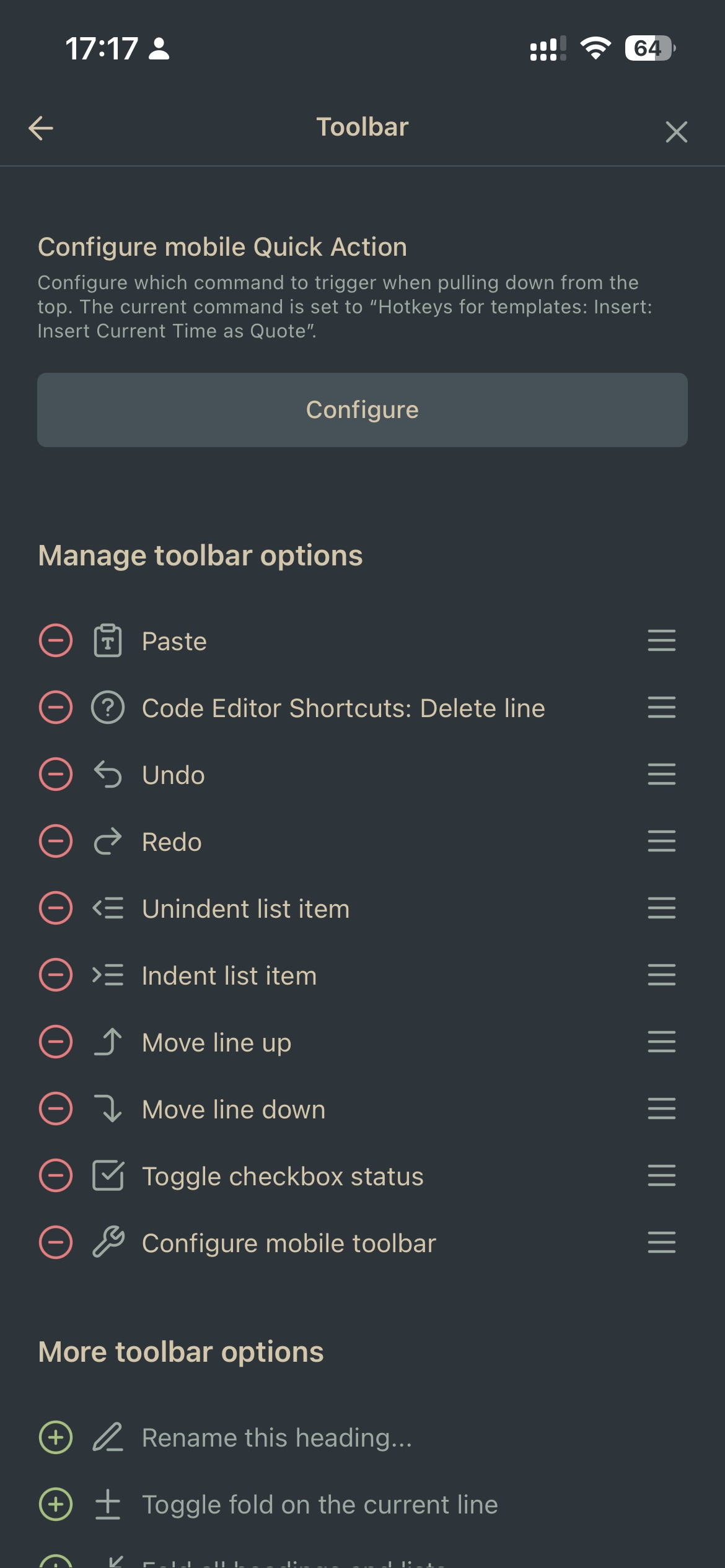 Mobile toolbar setup